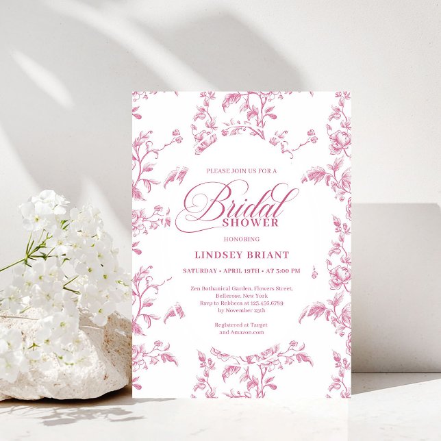 Invitación Classic Rose Pattern Floral Bridal Shower Invites (Classic Rose Pattern Floral Bridal Shower Invitation)