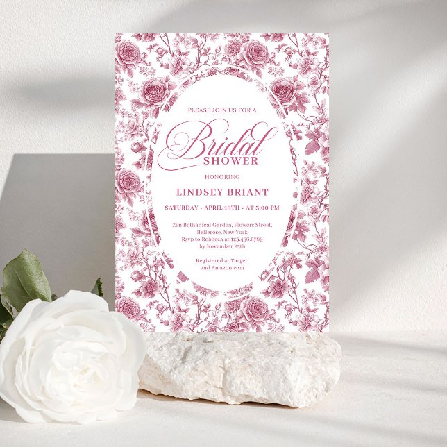 Invitación Classic Rose Pattern Floral Toile Bridal Shower   (Classic Rose Pattern Floral Toile Bridal Shower Invite)