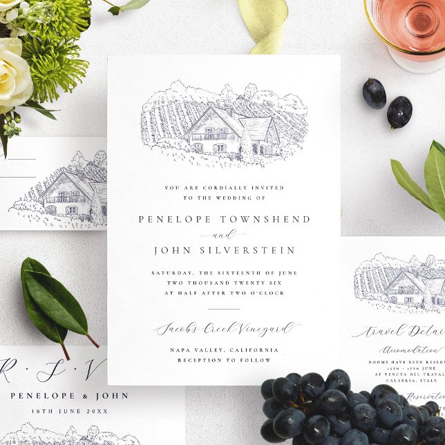 Invitación Classic Rustic Vineyard Illustration Wedding (Classic Rustic Vineyard Illustration Wedding Invitation)