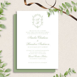 Invitación Classic Sage Green Floral Monogram Crest Wedding