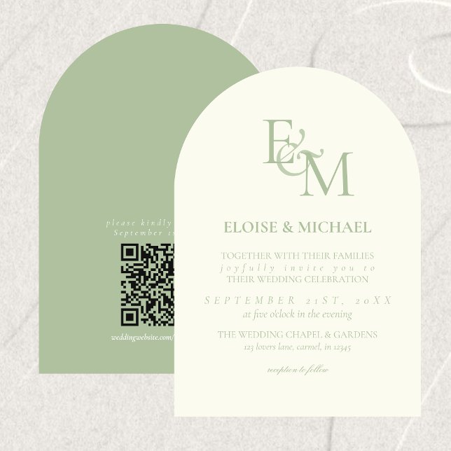 Invitación Classic Sage Green Monogram Minimalist Wedding (Classic Sage Green Monogram Minimalist Wedding Invitation)