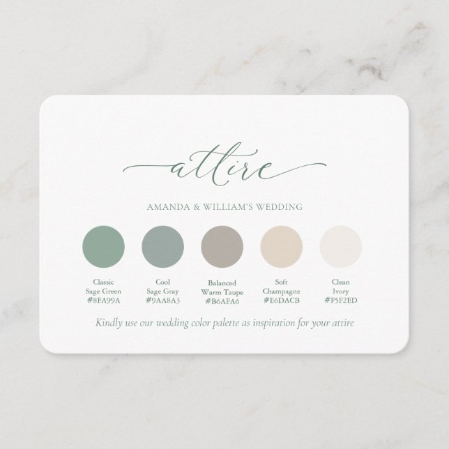 Invitación Classic Sage Green Wedding Attire Card (Anverso)