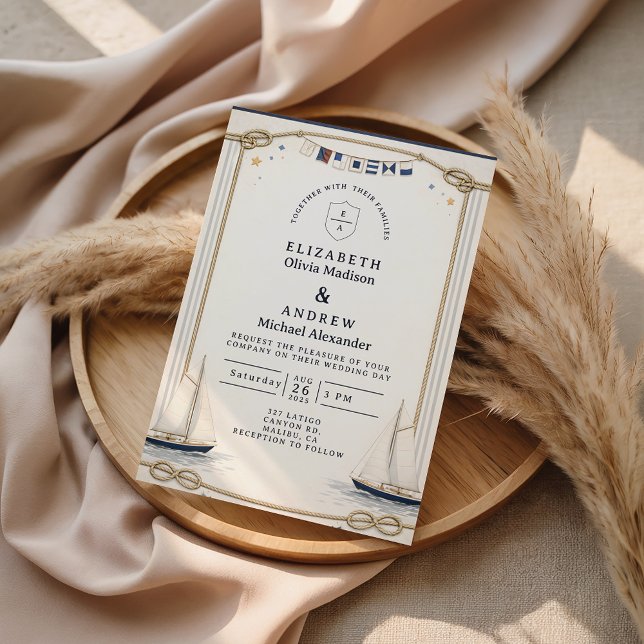Invitación Classic Sailboat Coastal Wedding (Subido por el creador)