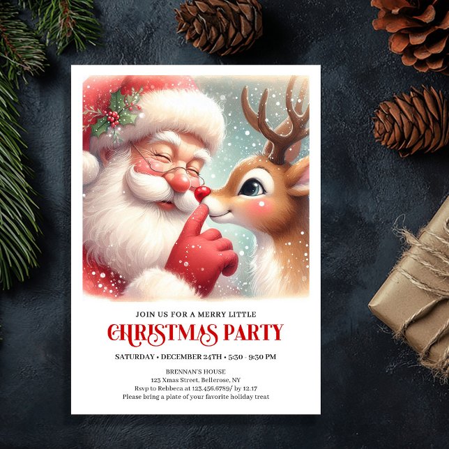 Invitación Classic Santa and Rudolph Xmas Party Invitation (Classic Santa and Rudolph Xmas Party Invitation)