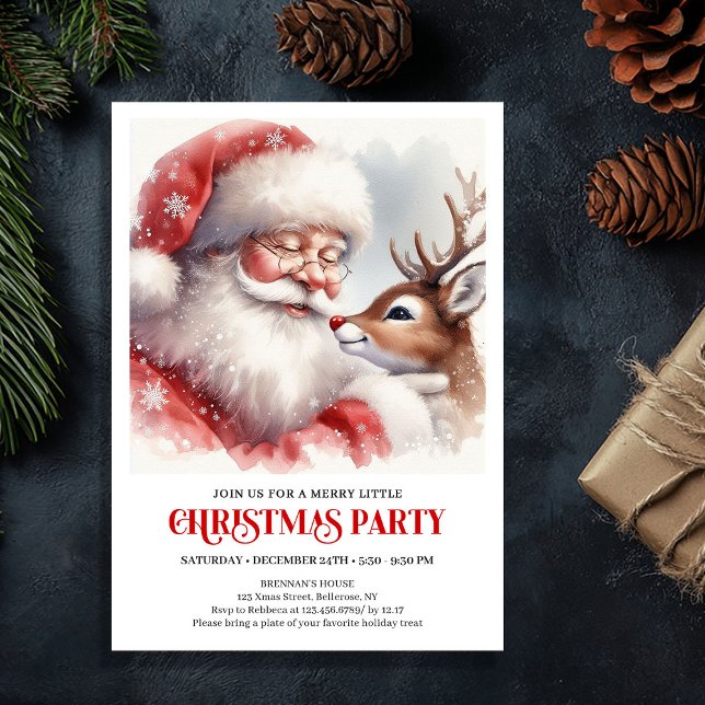 Invitación Classic Santa Claus Rudolph Christmas Eve Night   (Classic Santa Claus Rudolph Christmas Eve Night Party Invite

)