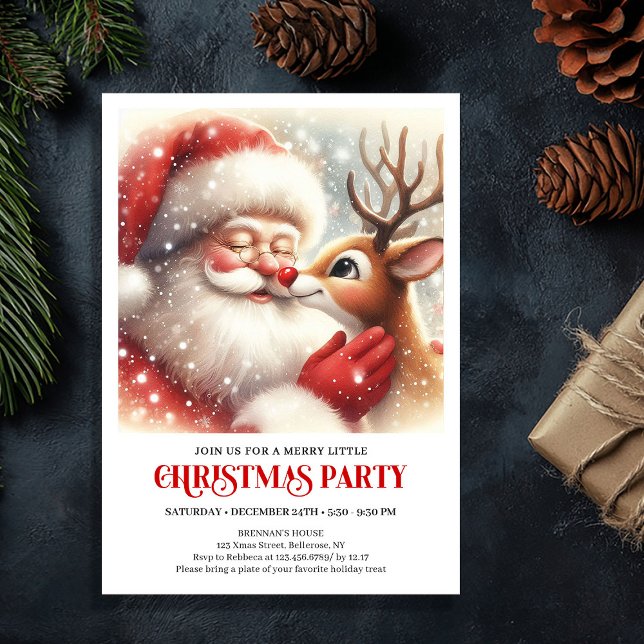 Invitación Classic Santa Claus Rudolph Christmas Joyful Party (Classic Santa Claus Rudolph Christmas Joyful Party Invitation

)