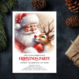 Invitación Classic Santa Claus Rudolph Cozy Holiday Night  