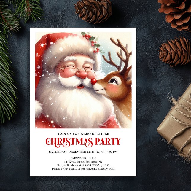 Invitación Classic Santa Rudolph Cozy Christmas Eve Family  (Classic Santa Rudolph Cozy Christmas Eve Family Party Invite

)