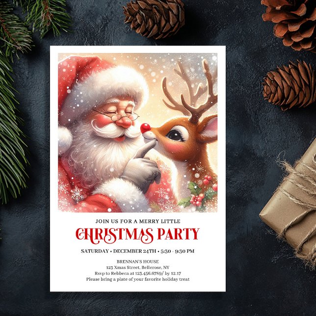 Invitación Classic Santa Rudolph Holiday Magic Winter Party  (Classic Santa Rudolph Holiday Magic Winter Party Invitation

)