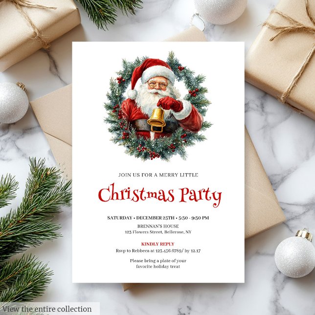 Invitación Classic Santa Rustic Red Green Christmas Invite (Classic Santa Rustic Red Green Christmas Invite)