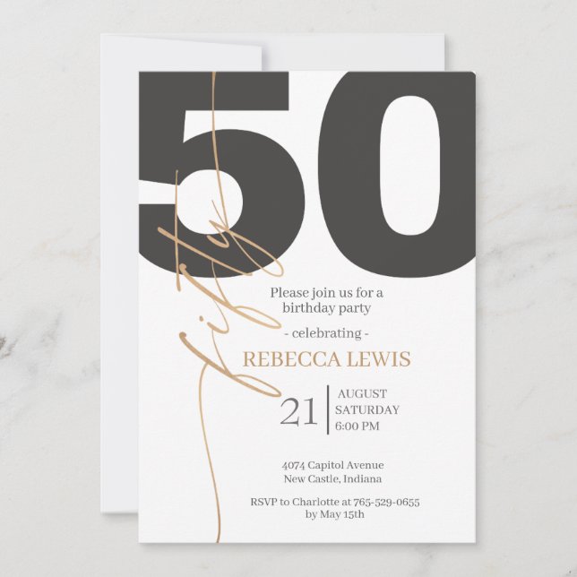 Invitación Classic Simple 50th Modern Adult Birthday (Anverso)
