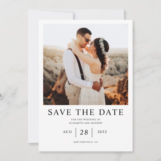 Invitación Classic Simple Black Photo Save the date Postcard (Anverso)