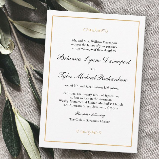 Invitación Classic Simple Elegance Gold Border Wedding (Subido por el creador)