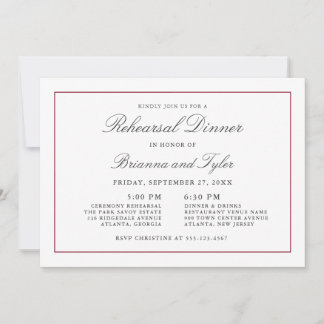 Invitación Classic Simple Elegance Wedding Rehearsal Dinner