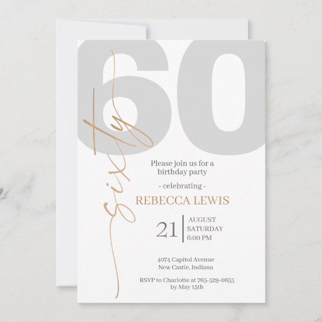 Invitación Classic Simple Sixty Modern Adult Birthday (Anverso)