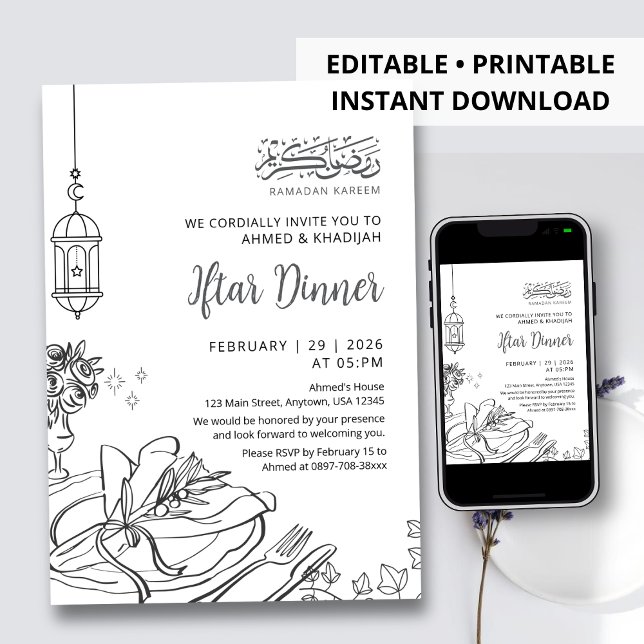 Invitación Classic Sketch Table Setting Ramadan Iftar Dinner (Subido por el creador)