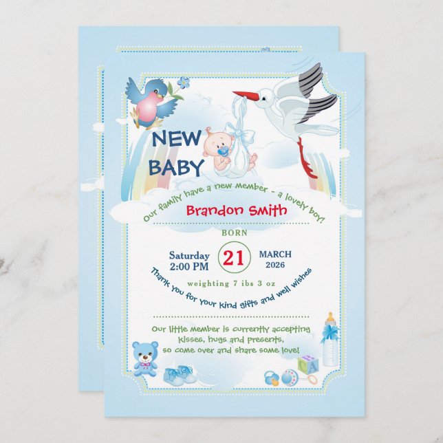 Invitación Classic Stork Baby Shower Invitation (Anverso / Reverso)