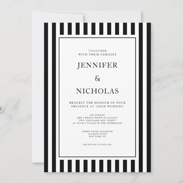 Invitación Classic Stripes Black And White Wedding (Anverso)