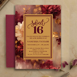 Invitación Classic Sweet Sixteen Burgundy Blush Floral Invite