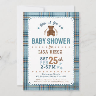 Invitación Classic Tartain Plaid Teddy Bear Baby Shower