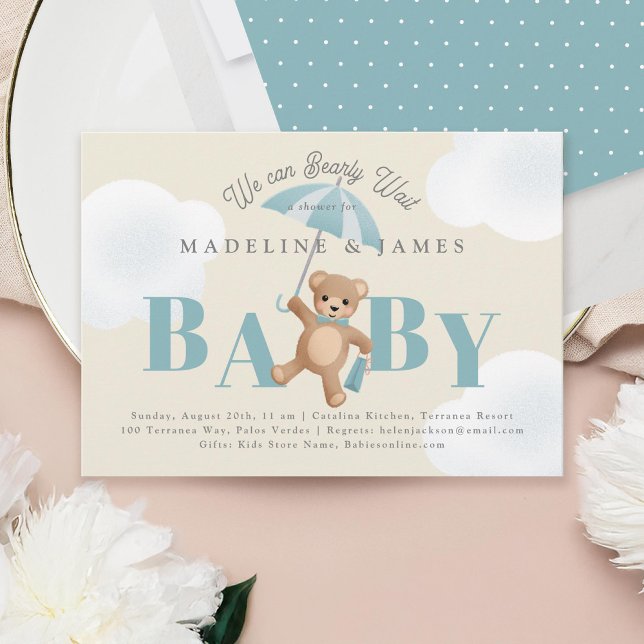 Invitación Classic Teddy Bear Beige Bearly Wait Baby Shower (Subido por el creador)