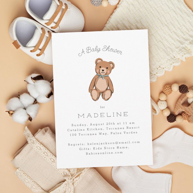 Invitación Classic Teddy Bear Blue Baby Shower (Subido por el creador)