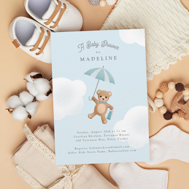 Invitación Classic Teddy Bear Blue Baby Shower (Subido por el creador)