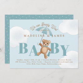 Invitación Classic Teddy Bear Blue Bearly Wait Baby Shower