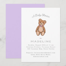 Invitación Classic Teddy Bear Purple Baby Shower