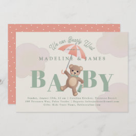 Invitación Classic Teddy Bear Sage Bearly Wait Baby Shower