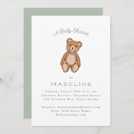 Invitación Classic Teddy Bear Sage Green Baby Shower