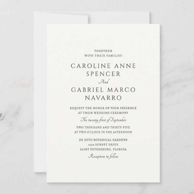 Invitación Classic Traditional Formal Wedding Invitation (Anverso)
