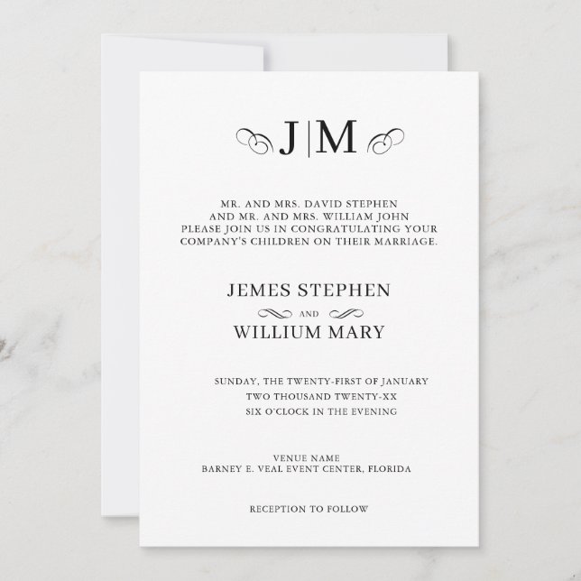 Invitación Classic Traditional Monogram Calligraphy Wedding (Anverso)