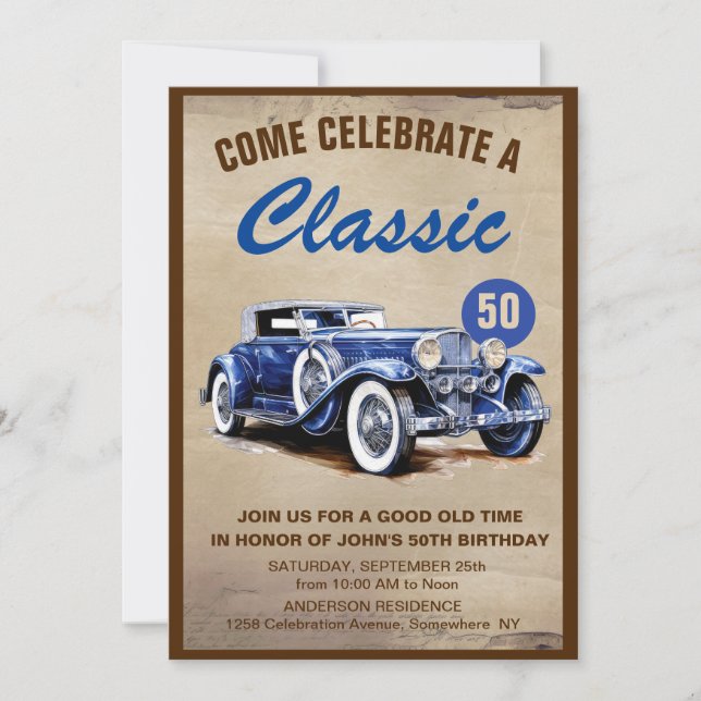 Invitación Classic Vintage Blue Car Fifday (Anverso)