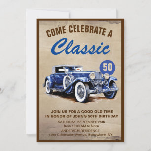 Invitación Classic Vintage Blue Car Fifday