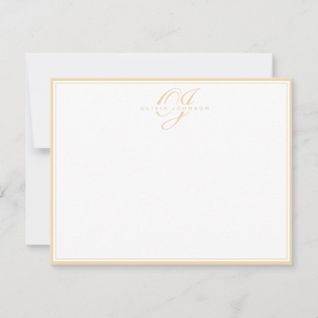 Invitación Classic Warm Ochre Monogram Note Card (Anverso)
