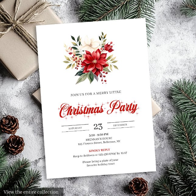 Invitación Classic Watercolor Christmas Flowers Printable  (Classic Watercolor Christmas Flowers Printable Invitation)
