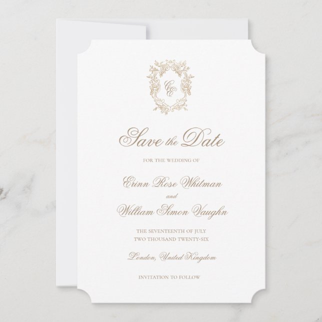 Invitación Classic Wedding Crest Save The Date Invitation (Anverso)