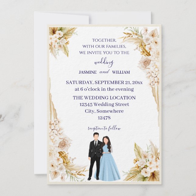 Invitación Classic wedding invitation in beige and gold (Anverso)