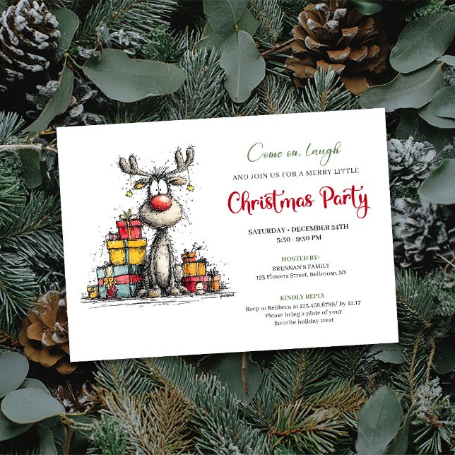 Invitación Classic whimsical reindeer Christmas party invite (Classic whimsical reindeer Christmas party invite

)