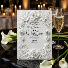 Invitación Classic White Bas Relief Faux Embossed Floral 