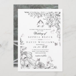 Invitación Classic White Black Botanical Wedding 