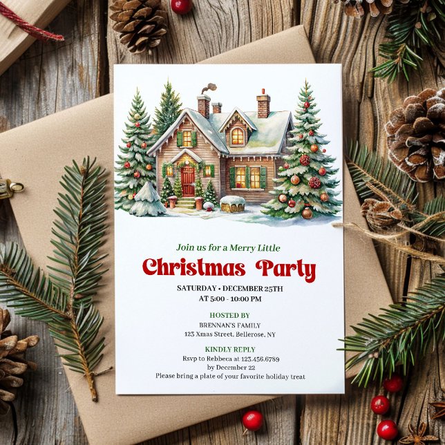 Invitación Classic Winter Scene Watercolor Christmas Invite (Classic Winter Scene Watercolor Christmas Invite)