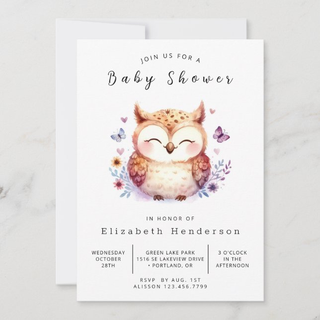 Invitación Classic Woods Owl Baby Shower (Anverso)