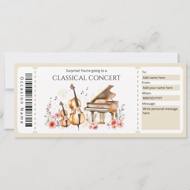 Invitación Classical Music Ticket Gift Certificate (Anverso)