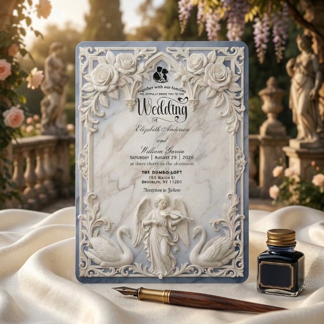 Invitación Classical Rococo Arch Angel & Swans Wedding  (Subido por el creador)
