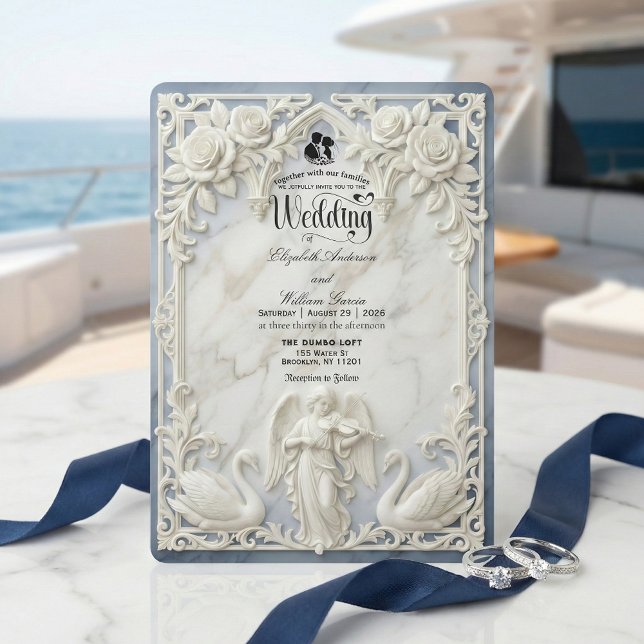 Invitación Classical Rococo Arch Angel & Swans Wedding  (Subido por el creador)