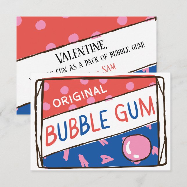 Invitación Classroom Valentine; Fun as a Pack of Bubble Gum (Anverso / Reverso)