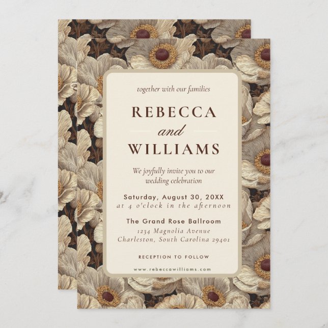 Invitación Classy Anemones Floral Backyard Wedding (Anverso / Reverso)