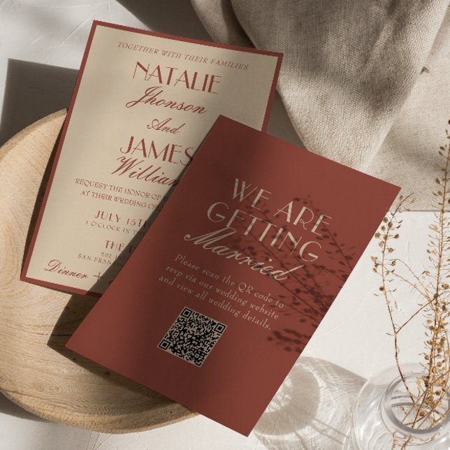 Invitación Classy Auburn Copper Old Money QR Code Wedding (Subido por el creador)